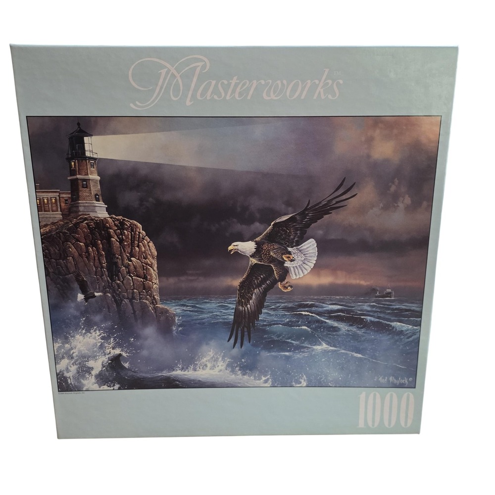 Vintage RoseArt Masterworks Eagle Lighthouse 1000 Piece Puzzle USA Multi Color